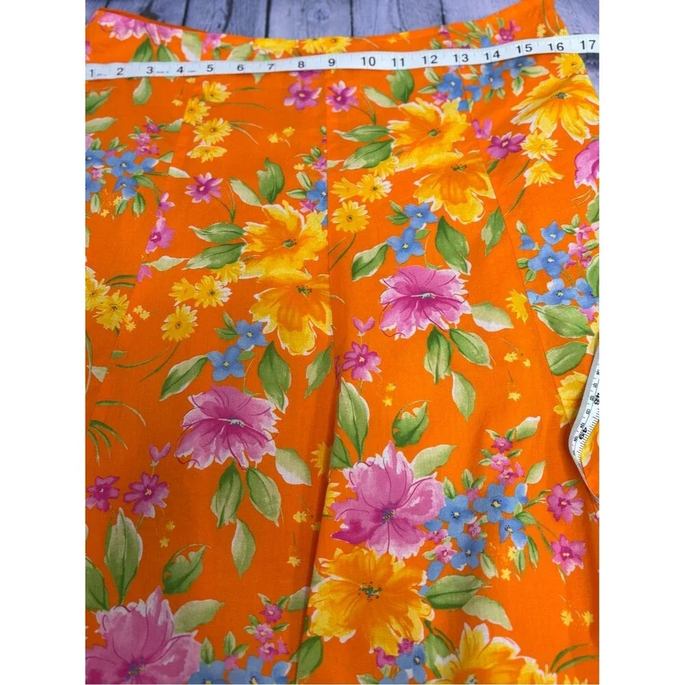 Jones New York Signature Orange Pink Floral Cottagecore Coastal Casual Skirt 10